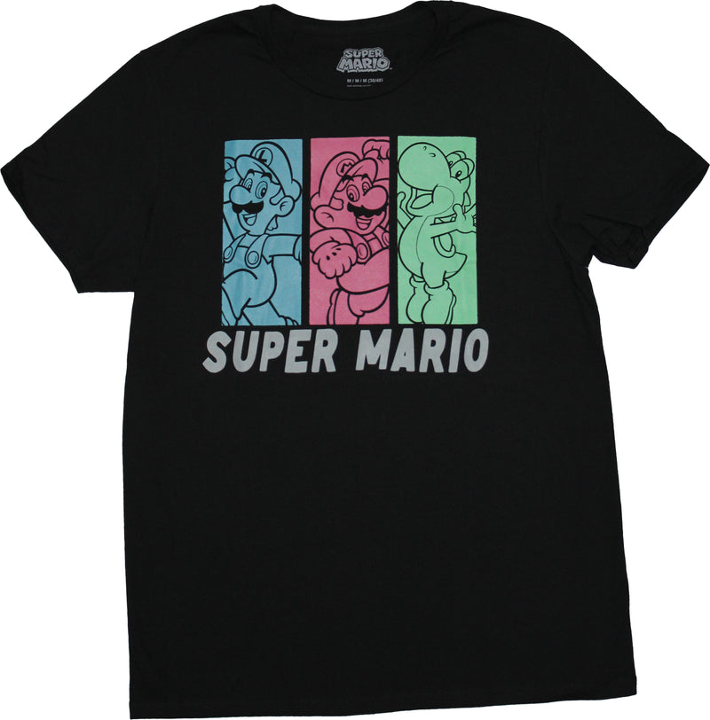 Super Mario Brothers Mens T-Shirt -  Yoshi, Mario, Luigi Color Box - Inmyparentsbasement.com