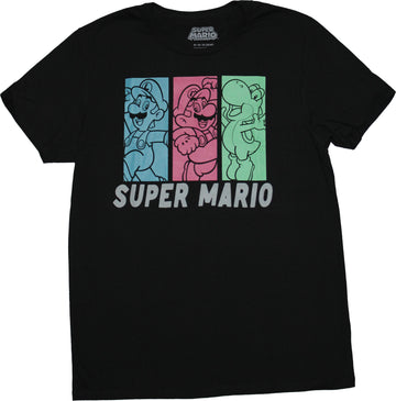 Super Mario Brothers Mens T-Shirt -  Yoshi, Mario, Luigi Color Box