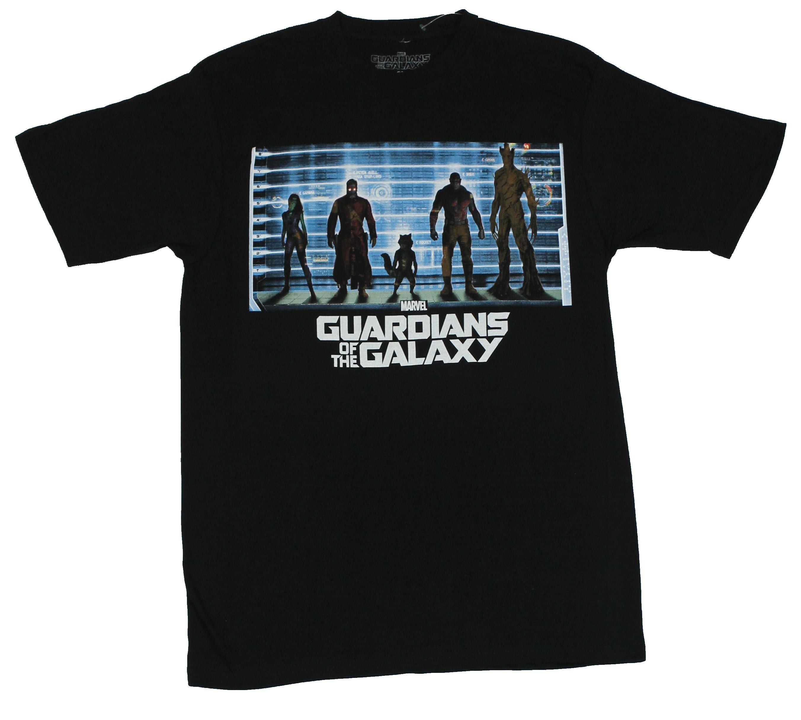 Guardians of The Galaxy Mens T-Shirt - Police Lineup Blue Boxed Background Image