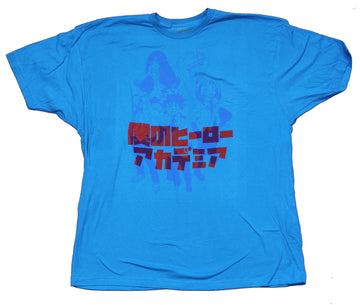 My Hero Academia Mens T-Shirt - Group in Blue Outline Under Red Kanji Logo