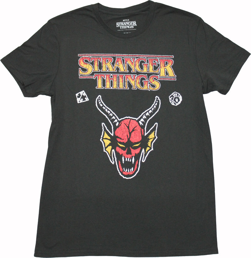 Stranger Things Mens T-Shirt - Distressed Logo & Hellfire Devil