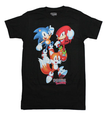 Sonic the Hedgehog Mens T-Shirt - Sonic, Spike and Tails Above Name
