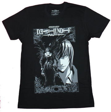 Death Note Mens T-Shirt - Light and Ryuk Shadowy Grayscale Image
