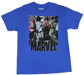 Marvel Comics Mens T-Shirt -  4 Character Swathes Under Logos Image