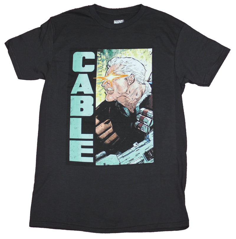 Cable Mens T-Shirt - Marvel Hero in Profile with Vertical Title