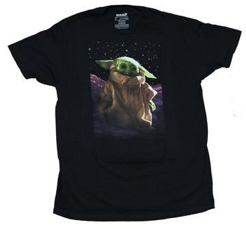 Star Wars The Mandolarian Mens T-Shirt  -  Grogu Under Starry Sky