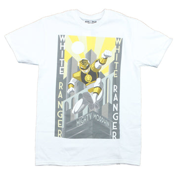 Mighty Morphin Power Rangers Mens T-Shirt - White Ranger Art Deco Style Pose