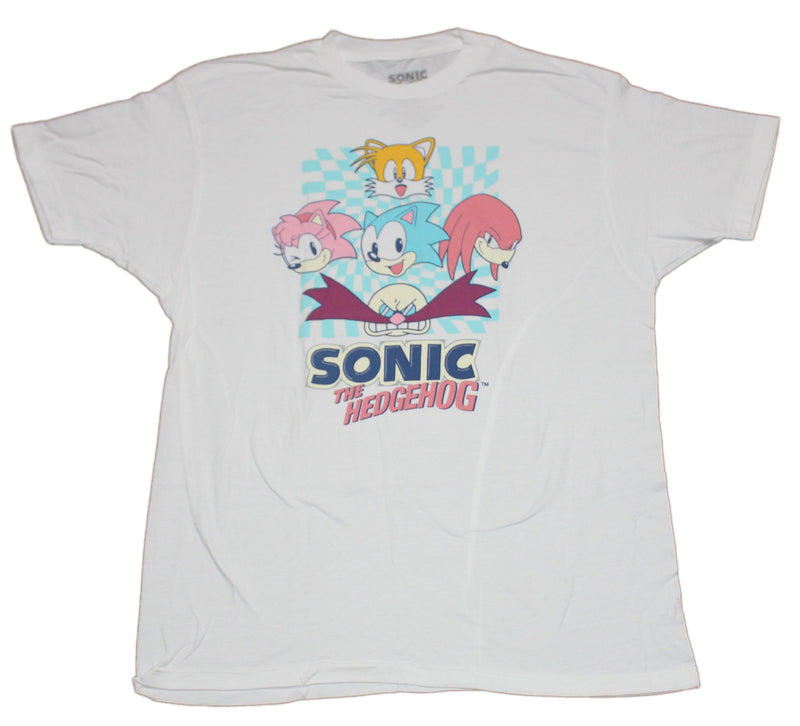 Sonic the Hedgehog Mens T-Shirt - Checkered Heads Over Logo