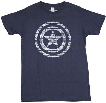 Captain America  (Marvel)  Mens T-Shirt - White Bricked Circle Shield Image