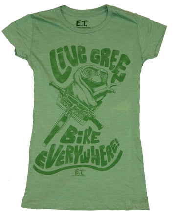 E.T. the Extra-Terrestrial Girls Juniors T-Shirt - Live Green Bike Everywhere