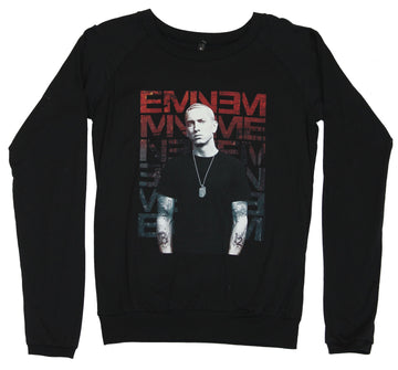 Eminem Girls Juniors Light Sweatshirt -  Photo Posed in Front of  Name Drop