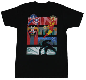 Avengers (Marvel Comics) Mens T-Shirt - Four Stylized Strips of the Big Guys