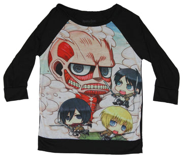 Attack on Titan Girls Juniors Light  Sweatshirt - Chibi Style Characters Pic