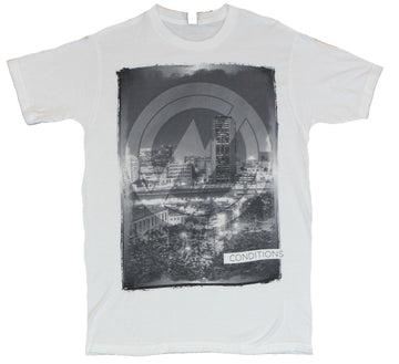 Conditions Mens T-Shirt  - Cityscaped Black and White Logo Image