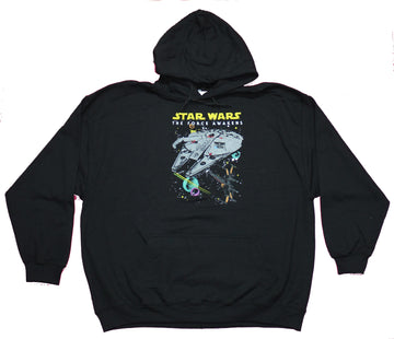 Star Wars Mens Pull Over Hoodie - Force Awakens Colorful Millennium Falcon