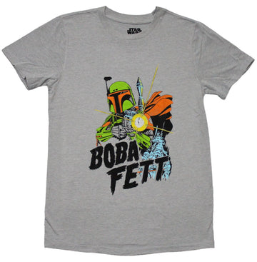 Star Wars Mens T-Shirt - Comic Boba Fett Holding Gun Over Name