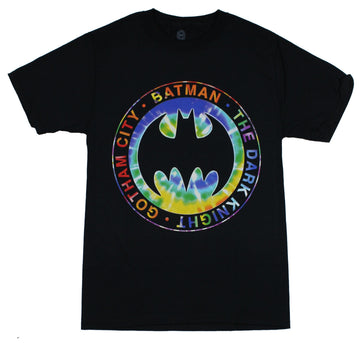 Batman (DC Comics) Mens T-Shirt - Tie Dye Logo Circle Gotham Dark Knight