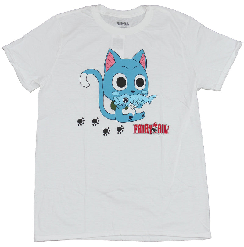 Fairy Tail Mens T-Shirt - Happy Eating a Delicous Fish