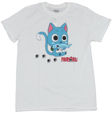 Fairy Tail Mens T-Shirt - Happy Eating a Delicous Fish