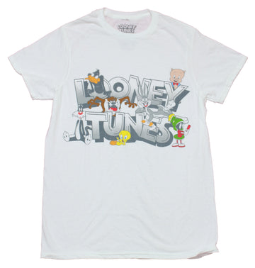 Looney Tunes Mens T-Shirt - Classic Characters Playing in Logo