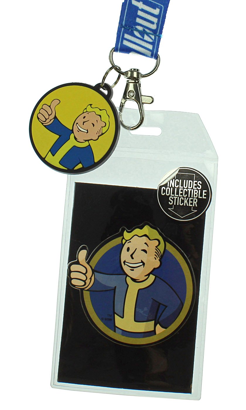 Reversible Breakaway Keychain Lanyard with ID Holder, Vault Boy Rubber Charm and Collectible Sticker