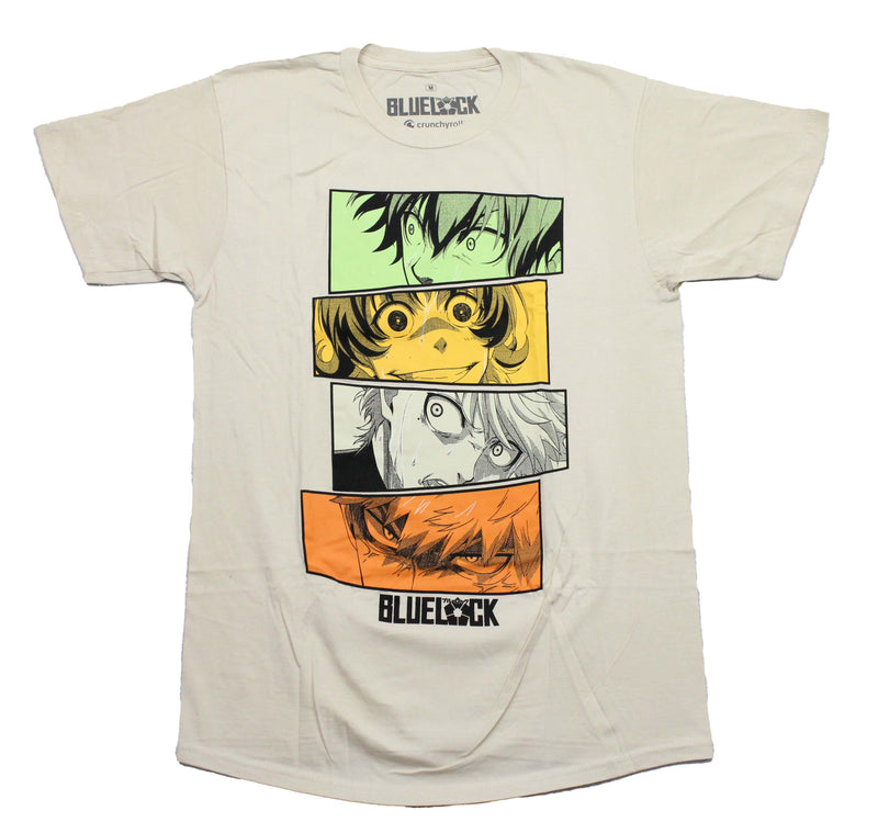 Blue Lock Mens T-Shirt - Four Rectangle Character Eye Stack Images