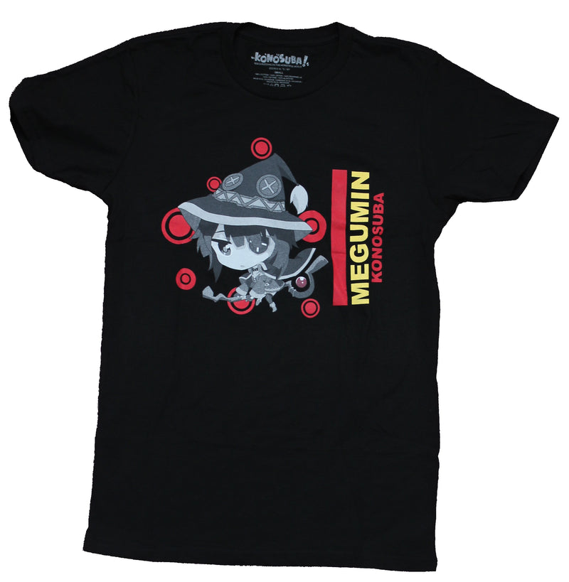 Konosuba Mens T-Shirt - Megumin Grayscale Chibi Image Next to Name