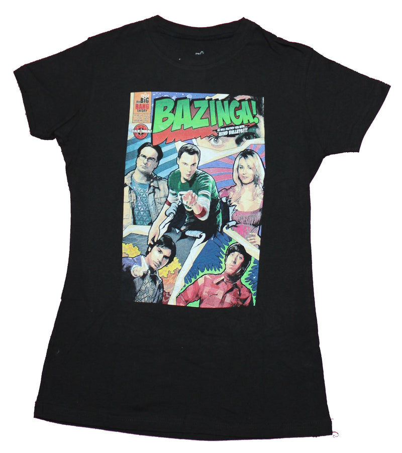 Big Bang Theory Girls Juniors T-Shirt - Bazinga Comics Cover Phot Style