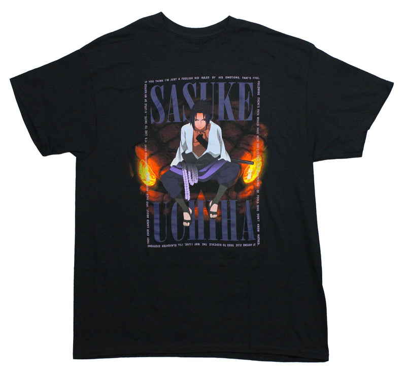 Naruto Shippuden Mens T-Shirt - Sasuke Uchiha Sitting In Box of Words