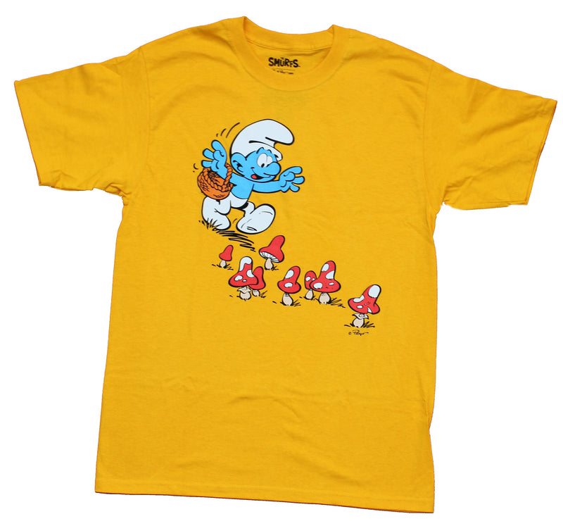The Smurfs Mens T-Shirt - Smurf Picking Mushrooms Image
