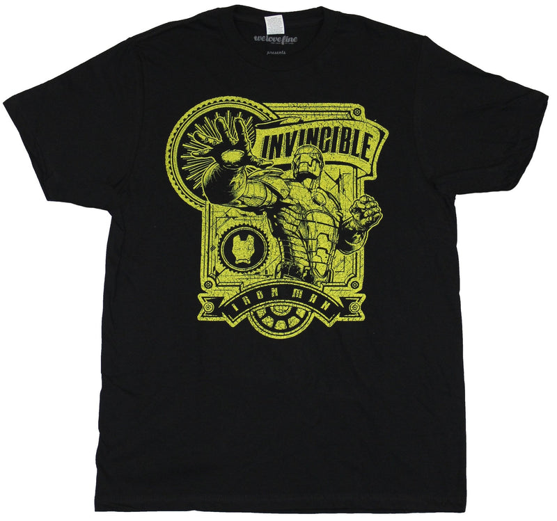 Iron Man (Marvel Comics) Mens T-Shirt - Distressed Invincible Yellow Poster