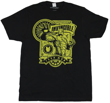 Iron Man (Marvel Comics) Mens T-Shirt - Distressed Invincible Yellow Poster