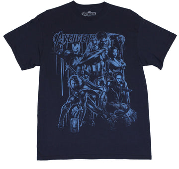 The Avengers (Marvel Comics) Mens T-Shirt - Movie Team Image In Light Blue