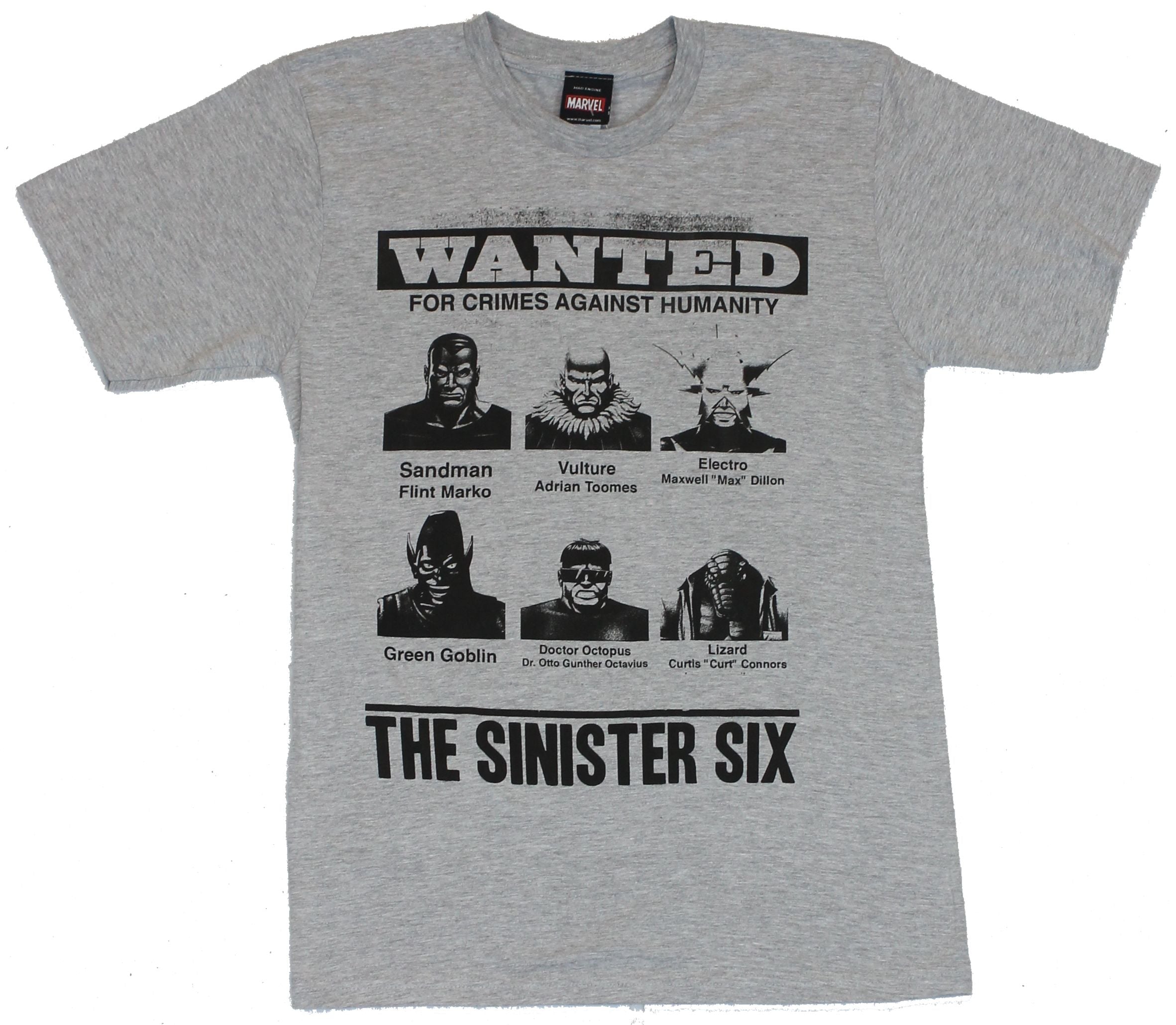 Marvel Comics Mens T-Shirt - Wanted For Crimes Against Humanity The Sinister Six