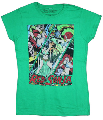 Red Sonja Girls Juniors T-Shirt - Battle filled Comic Panels
