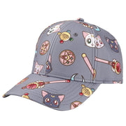 Sailor Moon Cats & Symbols All Over Print Snapback Hat Gray - Inmyparentsbasement.com
