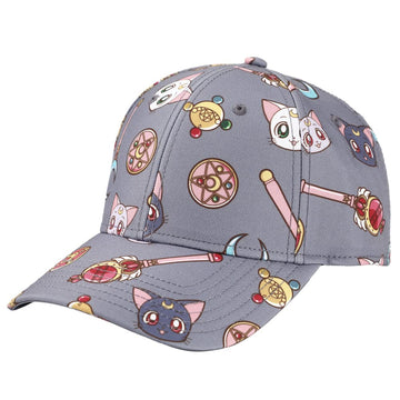 Sailor Moon Cats & Symbols All Over Print Snapback Hat Gray
