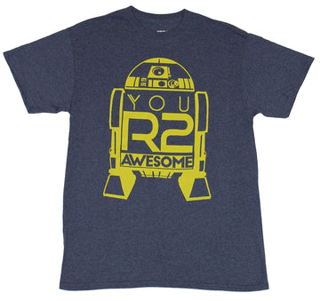 Star Wars Mens T-Shirt -  R2-D2 Line Drawing You R2 Awesome Yellow Print Image