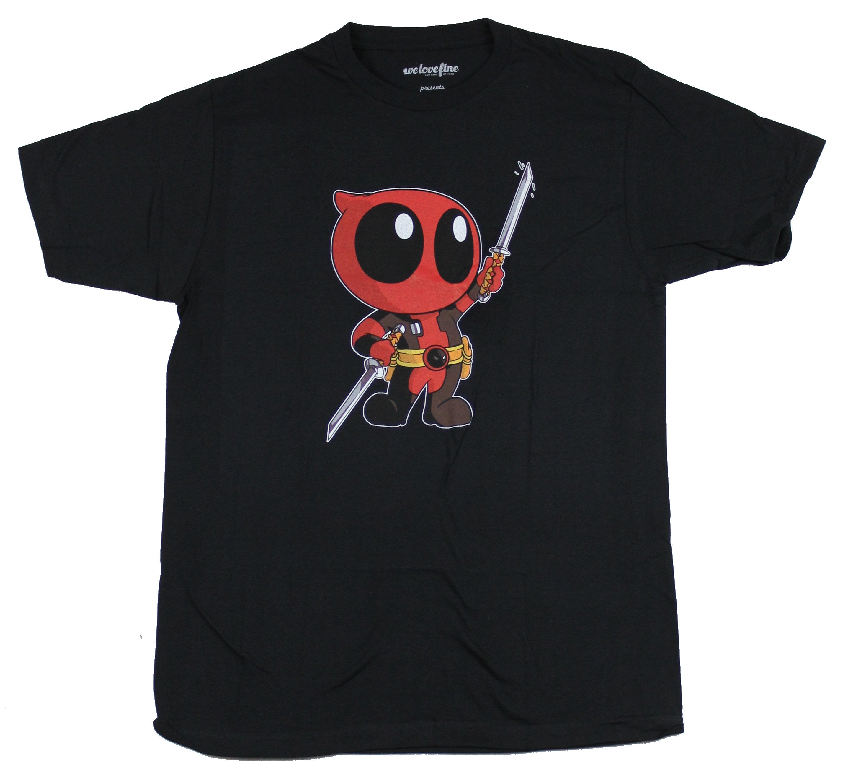 Deadpool (Marvel Comics) Mens T-Shirt - Cutie Deadpool Swords Up Image