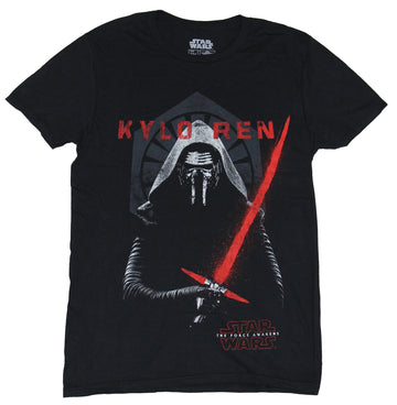 Star Wars Mens T-Shirt - Shadowed Kylo Ren Drawn Red Saber Under Red Name