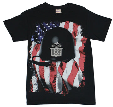 Big Boi (of Outkast) Mens T-Shirt  - Helmet Image Set Against the American Fla