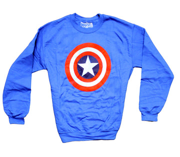 Captain America Mens Crewneck Sweatshirt - Distressed Star Shield Logo Image