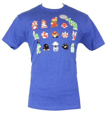 Super Mario Brothers Mens T-Shirt - 15 8-Bit Images From the Game