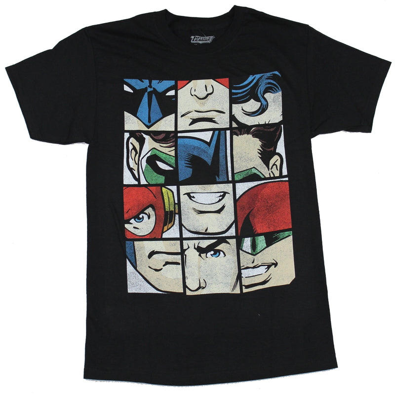 Justice League (DC) Mens T-Shirt - Mixed Faces of Batman Superman & More