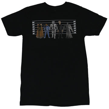 Doctor Who Mens T-Shirt - Villains Enemies Police Line Up Image
