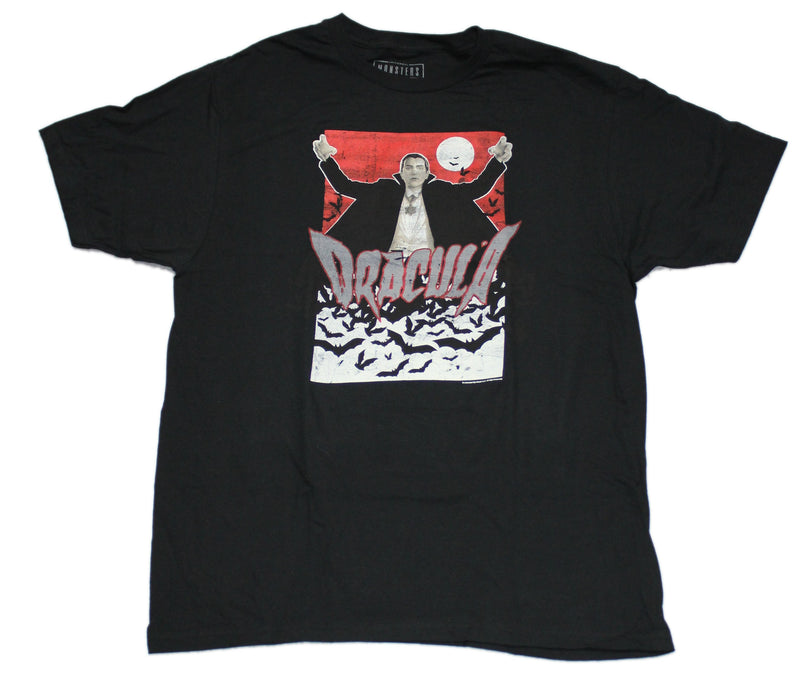 Dracula Mens T-Shirt - Red Box Universal Monster Bats Image
