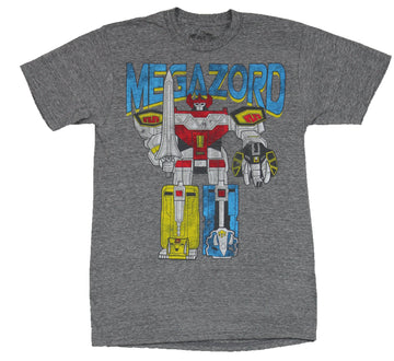 Mighty Morphin Power Rangers Mens T-Shirt - Megazord Assembled Distressed Under Name Image