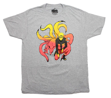Naruto Shippuden Mens T-Shirt - Naruto Kneeling In Front of 9 Tailed Beasts