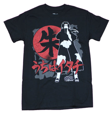 Naruto Shippuden Mens  T-Shirt - Itachi Standing In Front Of Red Symbol Image