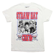 One Piece Mens T-Shirt - Straw Hat Crew Blue Outline Large Print Names Back - Inmyparentsbasement.com